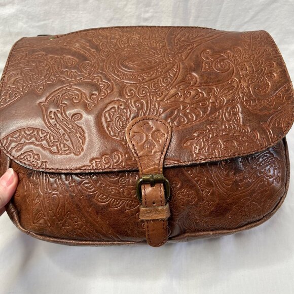 Patricia Nash Tooled Leather Crossbody Western Boho Saddle Bag - Picture 3 of 16